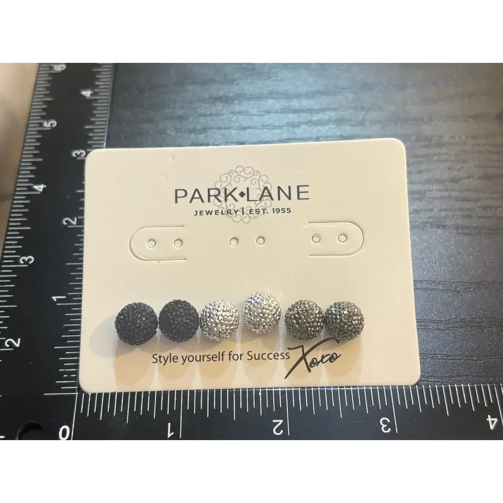 Park Lane Pave Ball Stud Earrings Set of 3 Pairs NWT